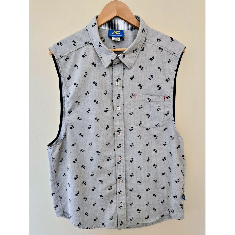 Andrew Christian XL Palm Trees Sleeveless Button-Down Muscle Shirt/Vest - NWOT
